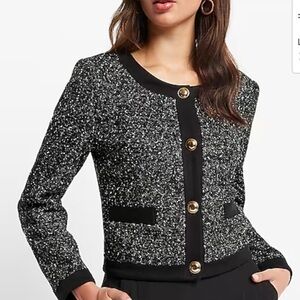 Express Black Blazer with Elegant Tweed Design
